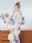 画像1: 【即日発送】クリームストライプ地x紫陽花浴衣 OBI-g-500-kj-6-GR / HIMO-900-yn-5-IV / HEKO-800-sb-5-WH / YA-81-kn-W / GETA-02-ok-2-IV/ [YMT] (1)