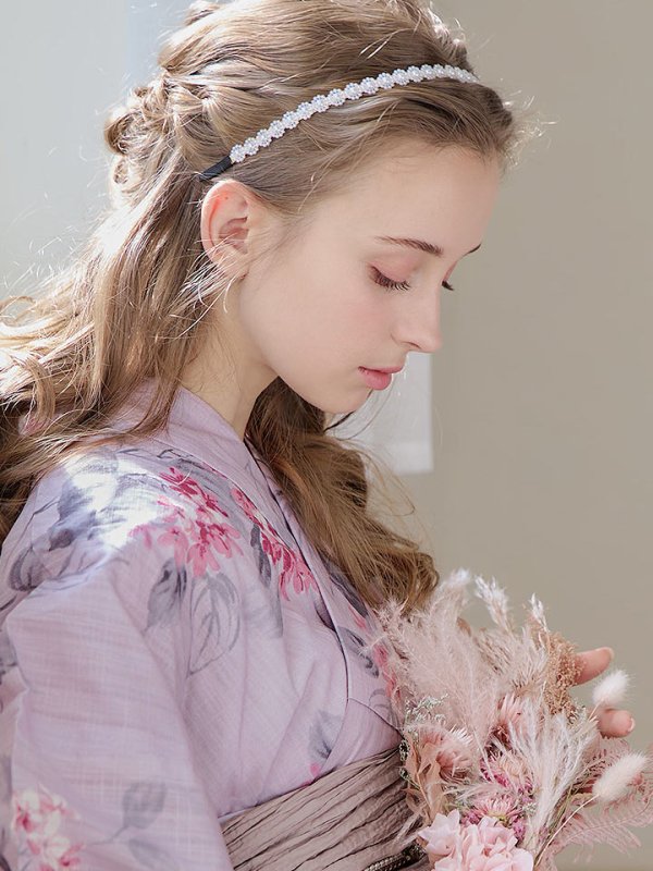 画像6: 【即日発送】【浴衣セール】ピンクストライプ地x紫陽花浴衣 【浴衣３点セット 浴衣/帯/下駄】[YMT] (6)