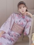 画像10: 【浴衣セール】ピンクストライプ地x紫陽花浴衣  【浴衣３点セット 浴衣/帯/下駄】  OBI-siwa-202-ok-1-BE / HIMO-900-yn-7-MOC / YA-1079-kj-4-W / HEKO-800-sb-3-BR / GETA-02-ok-5-P [YMT] (10)