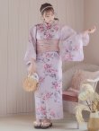 画像11: 【浴衣セール】ピンクストライプ地x紫陽花浴衣  【浴衣３点セット 浴衣/帯/下駄】  OBI-siwa-202-ok-1-BE / HIMO-900-yn-7-MOC / YA-1079-kj-4-W / HEKO-800-sb-3-BR / GETA-02-ok-5-P [YMT] (11)