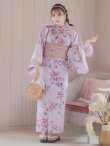 画像4: 【浴衣セール】ピンクストライプ地x紫陽花浴衣  【浴衣３点セット 浴衣/帯/下駄】  OBI-siwa-202-ok-1-BE / HIMO-900-yn-7-MOC / YA-1079-kj-4-W / HEKO-800-sb-3-BR / GETA-02-ok-5-P [YMT] (4)