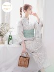 画像2: 【即日発送】【浴衣】グレー地にガーリー牡丹浴衣 siwa20/ HIMO-900-yn-4-GYxGY / YA-1081-kj-IV/ HEKO-800-sb-5-W / GETA-02-ok-2-IV [YMT] (2)