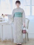 画像4: 【即日発送】【浴衣】グレー地にガーリー牡丹浴衣 【浴衣３点セット 浴衣/帯/下駄】[YMT] (4)