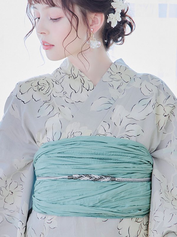 画像5: 【即日発送】【浴衣】グレー地にガーリー牡丹浴衣 【浴衣３点セット 浴衣/帯/下駄】[YMT] (5)