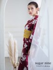 画像3: 【即日発送】【浴衣】エンジ×モダンハイビスカス浴衣  OBI-siwa-202-ok-14-MUS / HIMO-900-yn-7-MOC / YA-952-kn-W / YA-1081-kj-P / GETA-02-ok-7-R [YMT] (3)