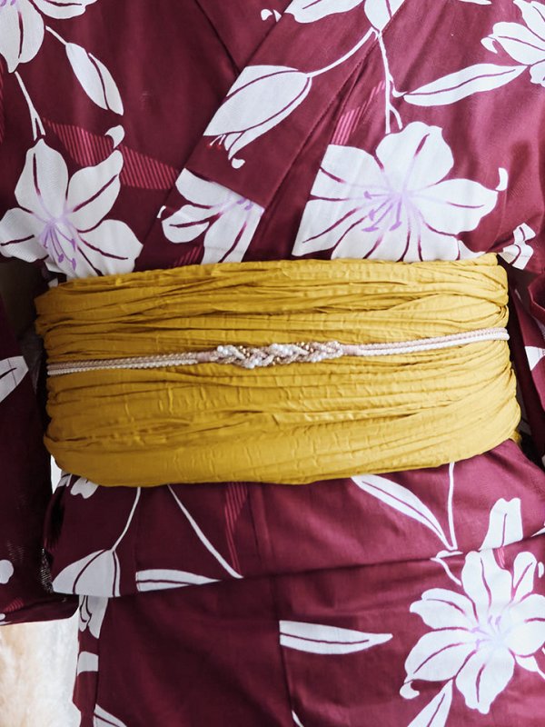 画像5: 【即日発送】【浴衣】エンジ×モダンハイビスカス浴衣 【浴衣３点セット 浴衣/帯/下駄】[YMT] (5)