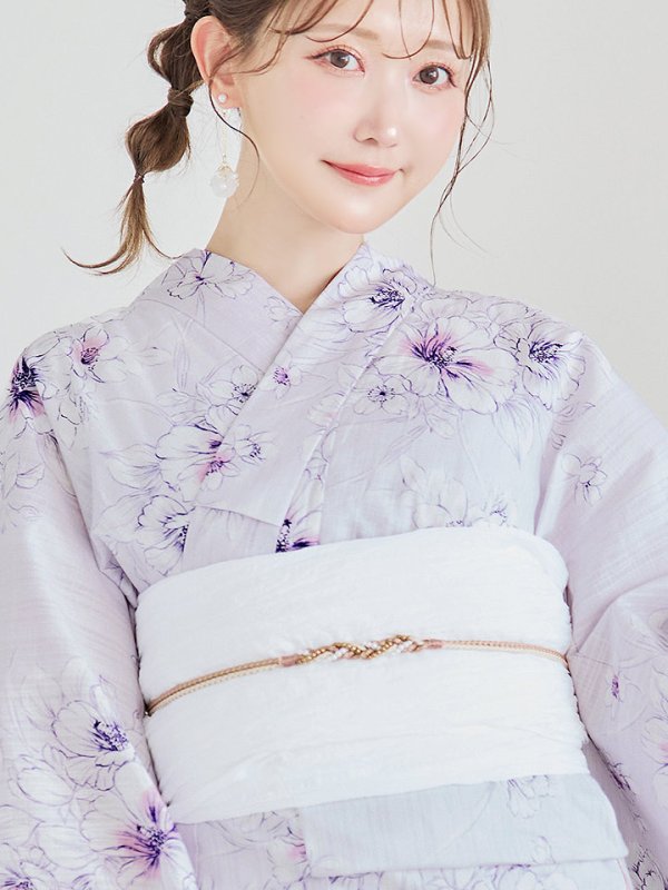 画像5: 【浴衣セール！】【即日発送】可憐なパープルxホワイト牡丹浴衣【浴衣３点セット 浴衣/帯/下駄】[YMT] (5)