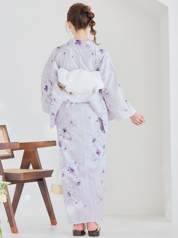 画像8: 【浴衣セール！】【即日発送】可憐なパープルxホワイト牡丹浴衣【浴衣３点セット 浴衣/帯/下駄】[YMT] (8)