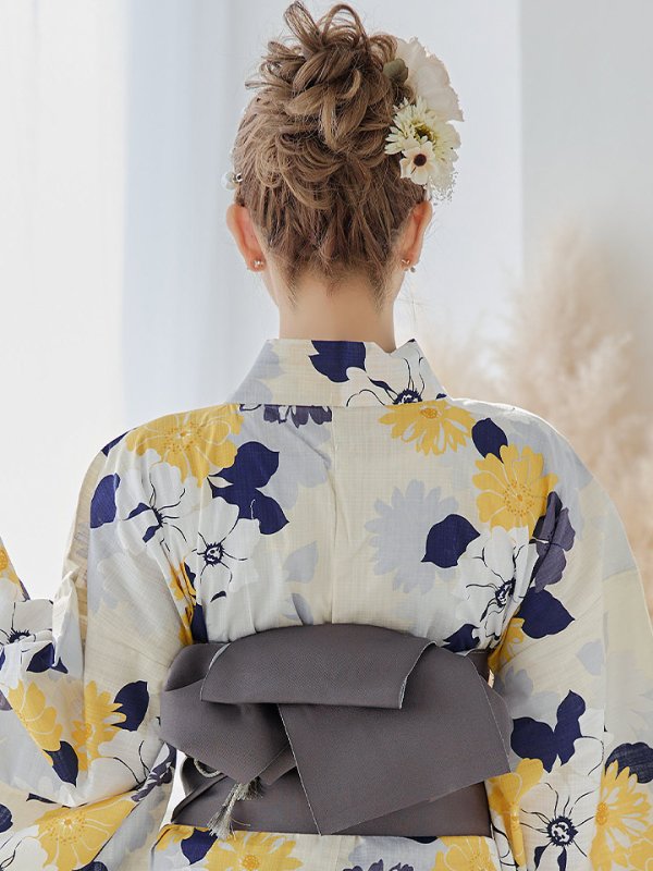 画像6: 【即日発送】【浴衣】イエローとブルーのニュアンス牡丹浴衣【浴衣３点セット 浴衣/帯/下駄】[YMT] (6)