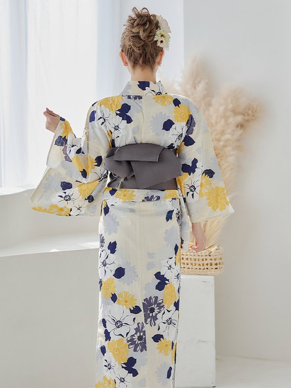 画像9: 【即日発送】【浴衣】イエローとブルーのニュアンス牡丹浴衣【浴衣３点セット 浴衣/帯/下駄】[YMT] (9)