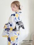 画像2: 【即日発送】【浴衣】イエローとブルーのニュアンス牡丹浴衣 OBI-hira-100-ok-5-GYxSV / HIMO-900-yn-4-GYxGY / YA-953-kn-W / HEKO-800-sb-5-W / GETA-02-ok-2-IV [YMT] (2)