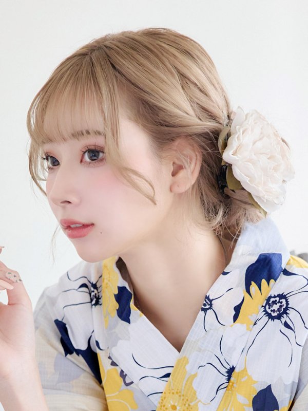 画像6: 【即日発送】【浴衣】イエローとブルーのニュアンス牡丹浴衣【浴衣３点セット 浴衣/帯/下駄】[YMT] (6)