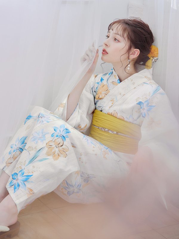 画像10: 【即日発送】ブルーとイエローのニュアンス水仙浴衣 【浴衣３点セット 浴衣/帯/下駄】[YMT] (10)