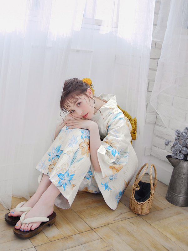 画像11: 【即日発送】ブルーとイエローのニュアンス水仙浴衣 【浴衣３点セット 浴衣/帯/下駄】[YMT] (11)