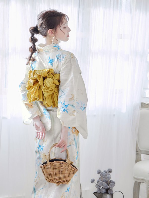 画像13: 【即日発送】ブルーとイエローのニュアンス水仙浴衣 【浴衣３点セット 浴衣/帯/下駄】[YMT] (13)