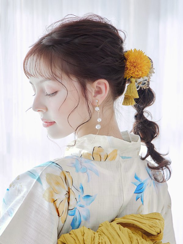 画像6: 【即日発送】ブルーとイエローのニュアンス水仙浴衣 【浴衣３点セット 浴衣/帯/下駄】[YMT] (6)