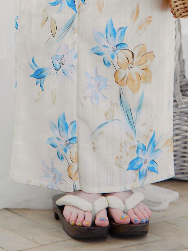 画像7: 【即日発送】ブルーとイエローのニュアンス水仙浴衣 【浴衣３点セット 浴衣/帯/下駄】[YMT] (7)