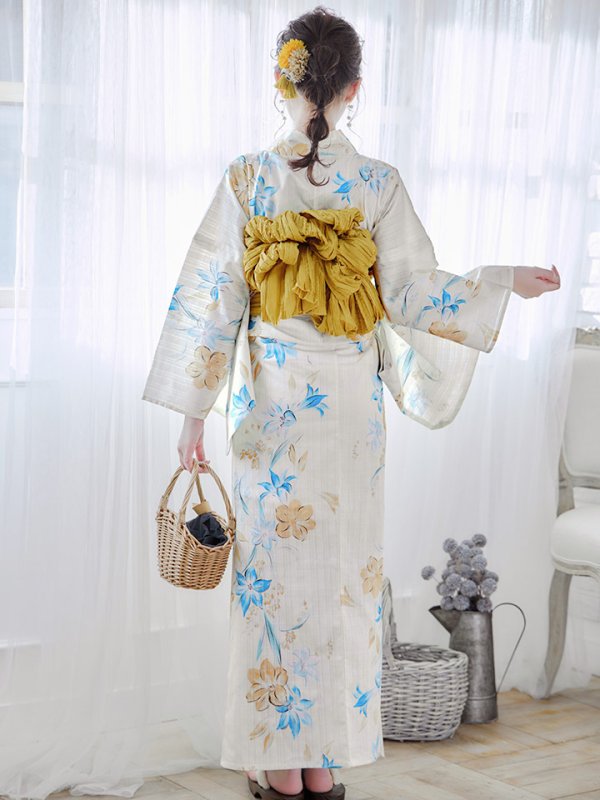 画像8: 【即日発送】ブルーとイエローのニュアンス水仙浴衣 【浴衣３点セット 浴衣/帯/下駄】[YMT] (8)