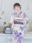 画像10: 【即日発送】白地xパープルグラデーション浴衣   OBI-hira-100-ok-8-PLxLPL / HIMO-900-yn-4-GYxGY / YA-1023-wk-BL / HEKO-800-sb-5-W / GETA-02-ok-6-PL [YMT] (10)