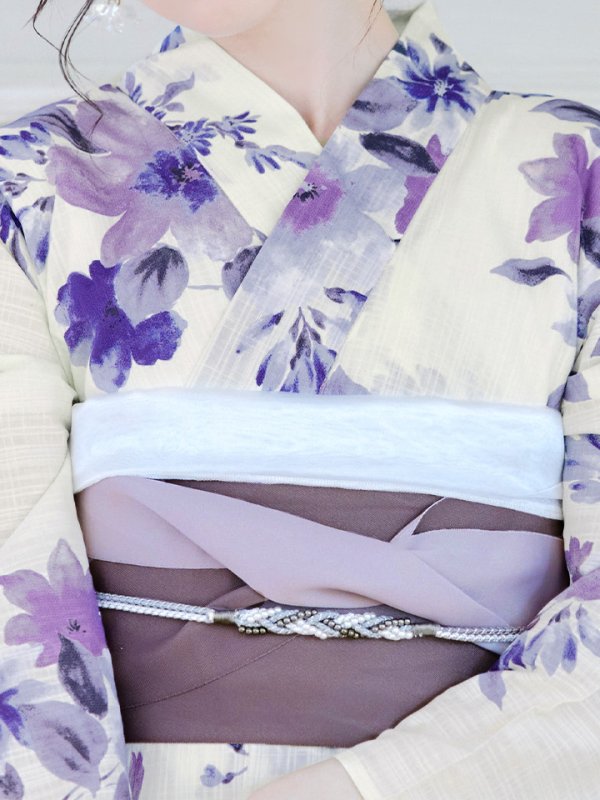 画像5: 【即日発送】白地xパープルグラデーション浴衣 【浴衣３点セット 浴衣/帯/下駄】[YMT] (5)
