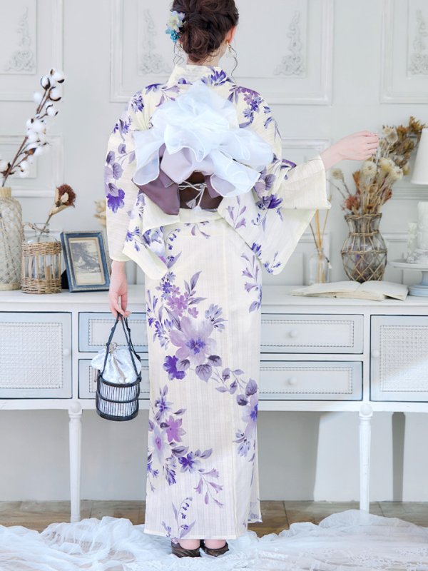 画像7: 【即日発送】白地xパープルグラデーション浴衣 【浴衣３点セット 浴衣/帯/下駄】[YMT] (7)