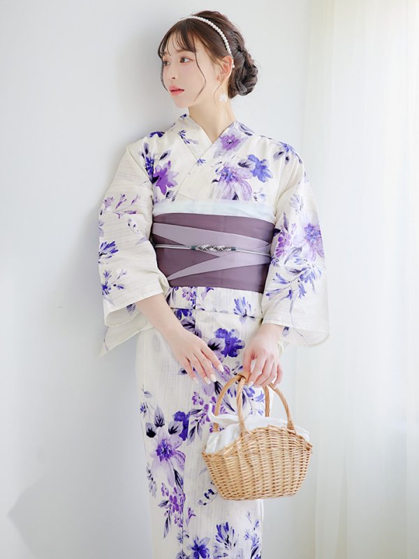 画像11: 【即日発送】白地xパープルグラデーション浴衣【浴衣３点セット 浴衣/帯/下駄】[YMT] (11)