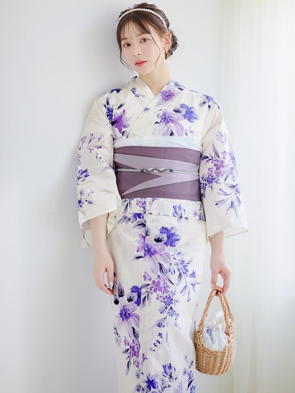 画像12: 【即日発送】白地xパープルグラデーション浴衣【浴衣３点セット 浴衣/帯/下駄】[YMT] (12)