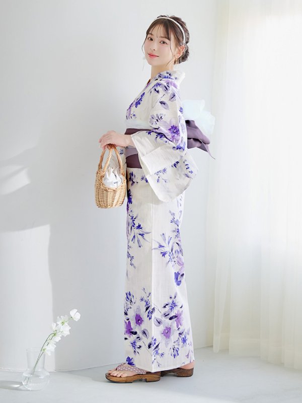 画像13: 【即日発送】白地xパープルグラデーション浴衣【浴衣３点セット 浴衣/帯/下駄】[YMT] (13)