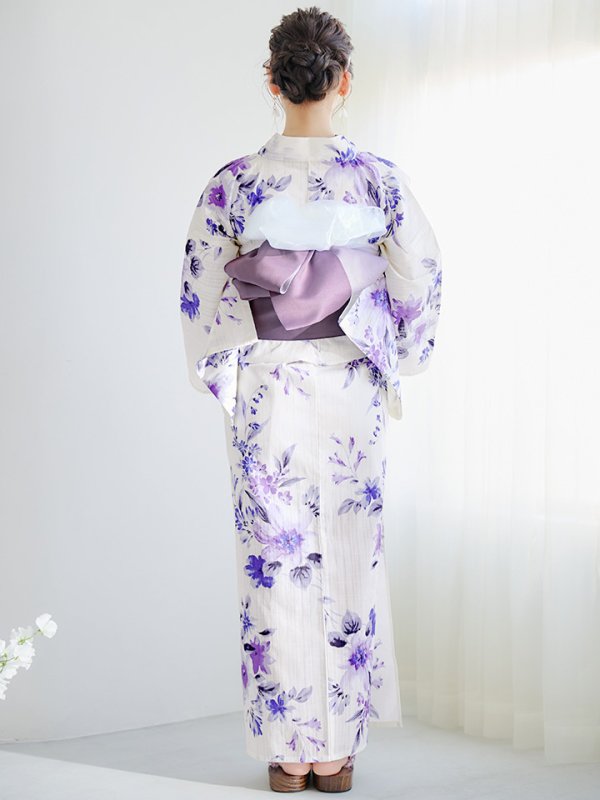 画像16: 【即日発送】白地xパープルグラデーション浴衣【浴衣３点セット 浴衣/帯/下駄】[YMT] (16)