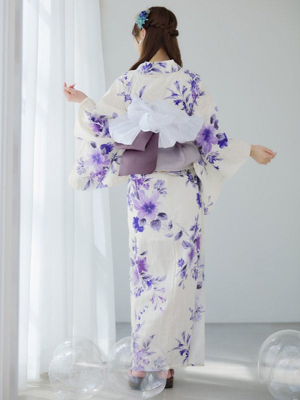 画像15: 【即日発送】白地xパープルグラデーション浴衣【浴衣３点セット 浴衣/帯/下駄】[YMT] (15)