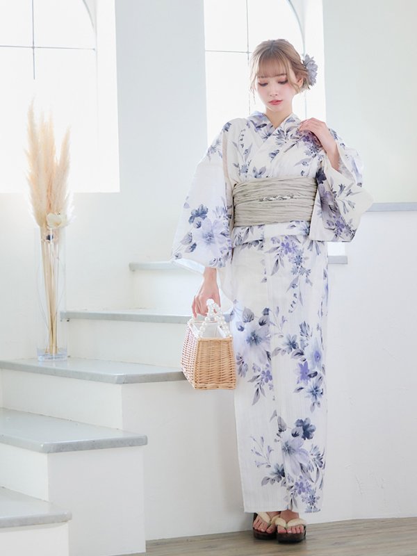 画像4: 【即日発送！】可憐なニュアンスパープル鈴蘭浴衣 【浴衣３点セット 浴衣/帯/下駄】[YMT] (4)