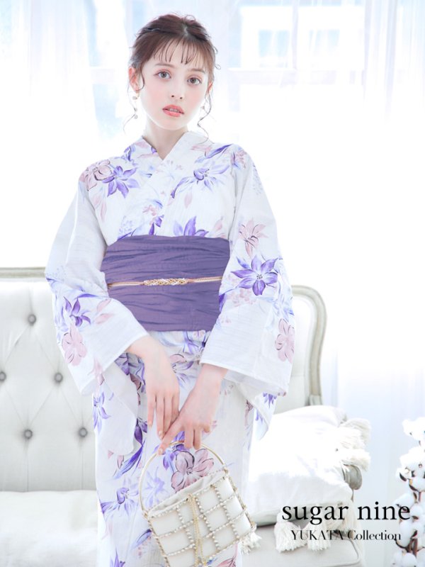 画像3: 【即日発送】パープルxピンクの百合浴衣 【浴衣３点セット 浴衣/帯/下駄】[YMT] (3)