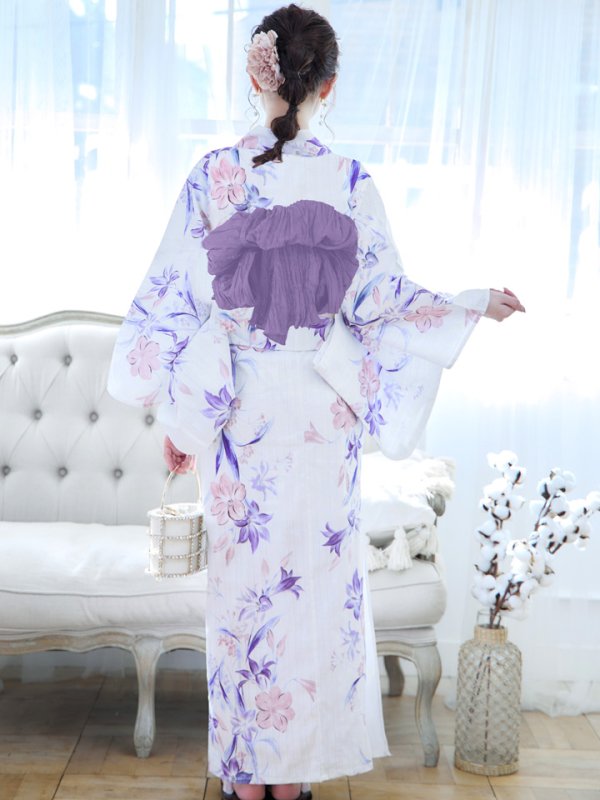 画像6: 【即日発送】パープルxピンクの百合浴衣 【浴衣３点セット 浴衣/帯/下駄】[YMT] (6)