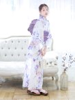 画像7: 【即日発送】パープルxピンクの百合浴衣  【浴衣３点セット 浴衣/帯/下駄】 OBI-siwa-200-kj-5-Li / HIMO-900-yn-8-P / YA-953-kn-W / HEKO-800-sb-5-W / GETA-02-ok-5-P [YMT] (7)