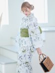 画像11: 水墨風イエロー×ブルー牡丹浴衣  (浴衣/帯/飾り紐/下駄4点セット)  OBI-siwa-202-ok-12-GR / KZH-3 / YA-1081-kj-BR / HEKO-800-sb-5-W / GETA-03-ok-4-IV [YMT] (11)