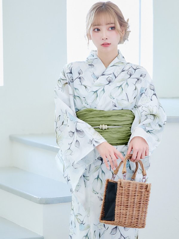 画像15: 【即日発送】水墨風イエロー×ブルー牡丹浴衣 浴衣/帯/飾り紐/下駄4点セット[YMT] (15)