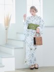 画像4: 水墨風イエロー×ブルー牡丹浴衣  (浴衣/帯/飾り紐/下駄4点セット)  OBI-siwa-202-ok-12-GR / KZH-3 / YA-1081-kj-BR / HEKO-800-sb-5-W / GETA-03-ok-4-IV [YMT] (4)