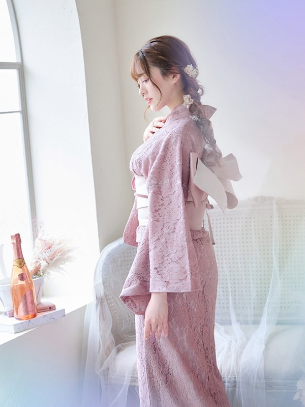 画像10: 【即日発送】ダスティピンクのレース浴衣【浴衣３点セット 浴衣/帯/下駄】[YMT] (10)