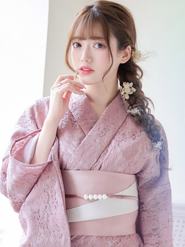 画像5: 【即日発送】ダスティピンクのレース浴衣【浴衣３点セット 浴衣/帯/下駄】[YMT] (5)