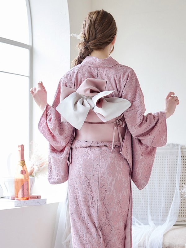 画像9: 【即日発送】ダスティピンクのレース浴衣【浴衣３点セット 浴衣/帯/下駄】[YMT] (9)