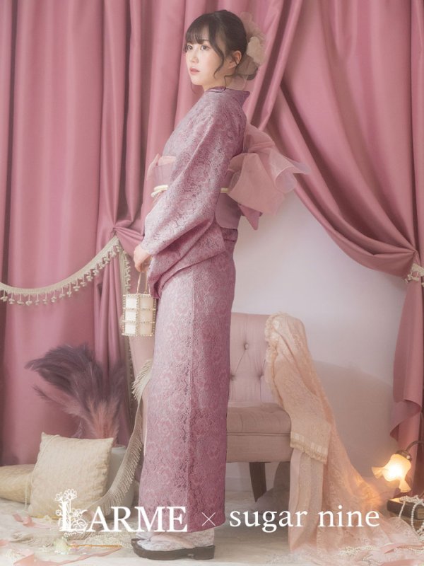 画像2: 【即日発送】ダスティピンクのレース浴衣 【浴衣３点セット 浴衣/帯/下駄】[YMT] (2)