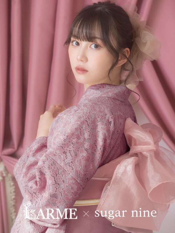 画像3: 【即日発送】ダスティピンクのレース浴衣 【浴衣３点セット 浴衣/帯/下駄】[YMT] (3)