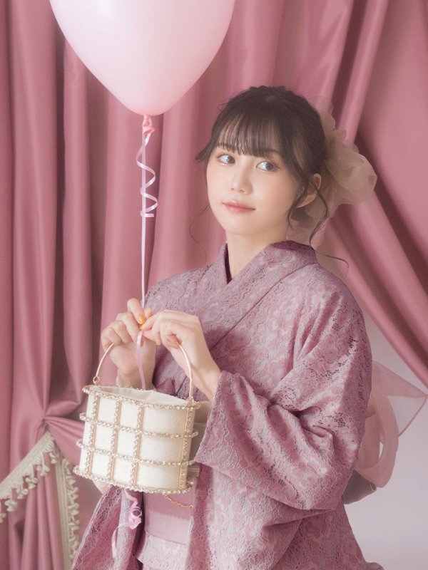 画像4: 【即日発送】ダスティピンクのレース浴衣 【浴衣３点セット 浴衣/帯/下駄】[YMT] (4)