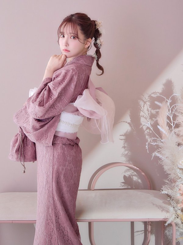 画像11: 【即日発送】ダスティピンクのレース浴衣【浴衣３点セット 浴衣/帯/下駄】[YMT] (11)