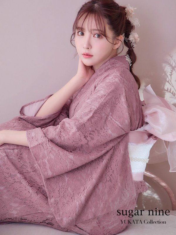 画像2: 【即日発送】ダスティピンクのレース浴衣【浴衣３点セット 浴衣/帯/下駄】[YMT] (2)