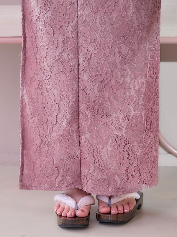 画像7: 【即日発送】ダスティピンクのレース浴衣【浴衣３点セット 浴衣/帯/下駄】[YMT] (7)
