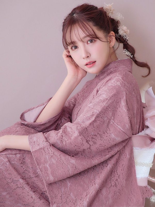 画像9: 【即日発送】ダスティピンクのレース浴衣【浴衣３点セット 浴衣/帯/下駄】[YMT] (9)