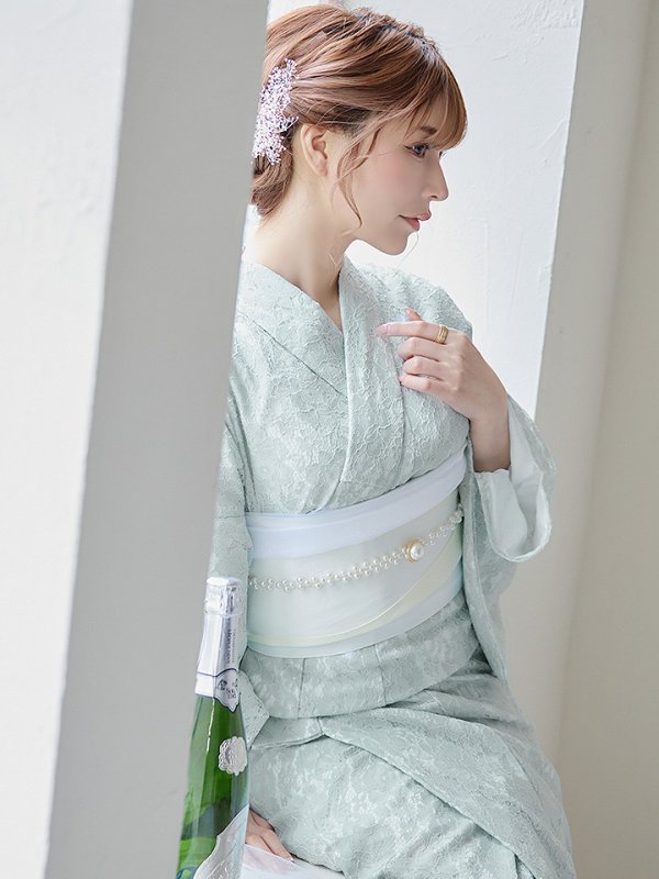 画像10: 【即日発送】ダスティーミントのレース浴衣【浴衣３点セット 浴衣/帯/下駄】[YMT] (10)