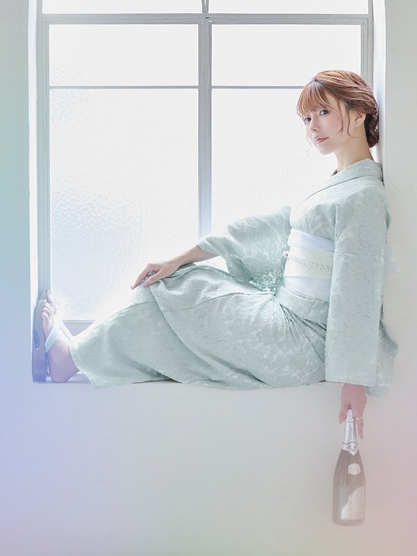 画像7: 【即日発送】ダスティーミントのレース浴衣【浴衣３点セット 浴衣/帯/下駄】[YMT] (7)