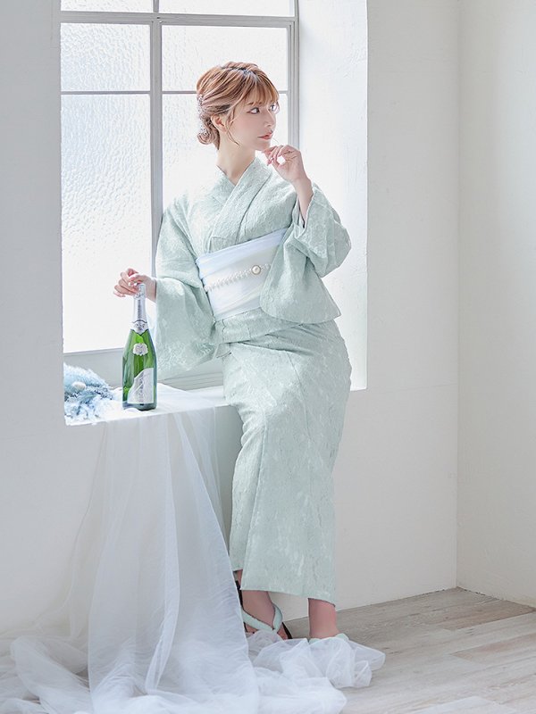 画像8: 【即日発送】ダスティーミントのレース浴衣【浴衣３点セット 浴衣/帯/下駄】[YMT] (8)